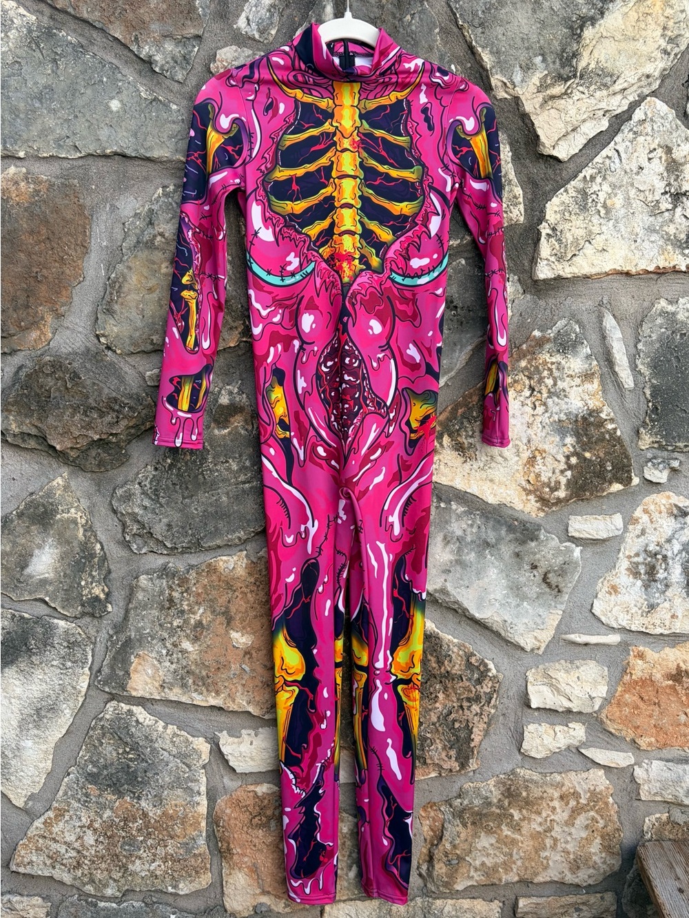 DEVIL WALKING Gruesome Skeleton Bodysuit Costume Zombie  Halloween SMALL